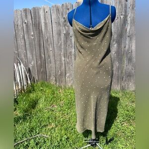 Elegant Olive Green cowl neck slip dress